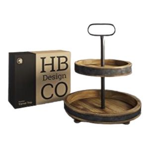 HB Design Rustic Wood Metal Tiered Tray Stand Farmhouse Decor Serving Display